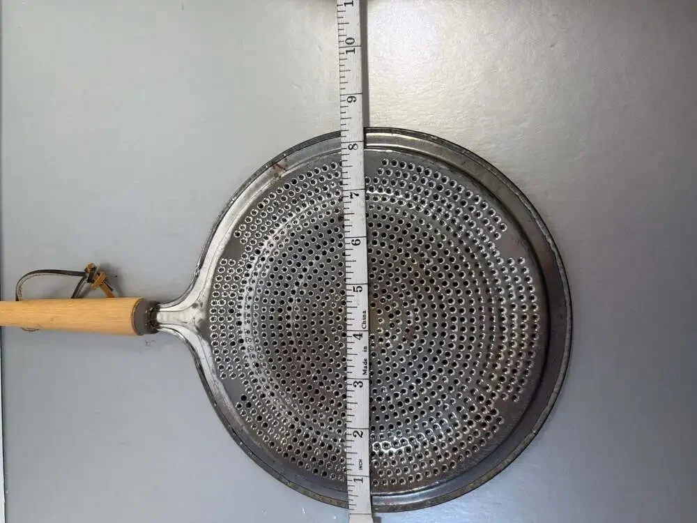 Vintage‎ 1950s Splatter Screen Flat Metal Strainer With Dark Wood Handle